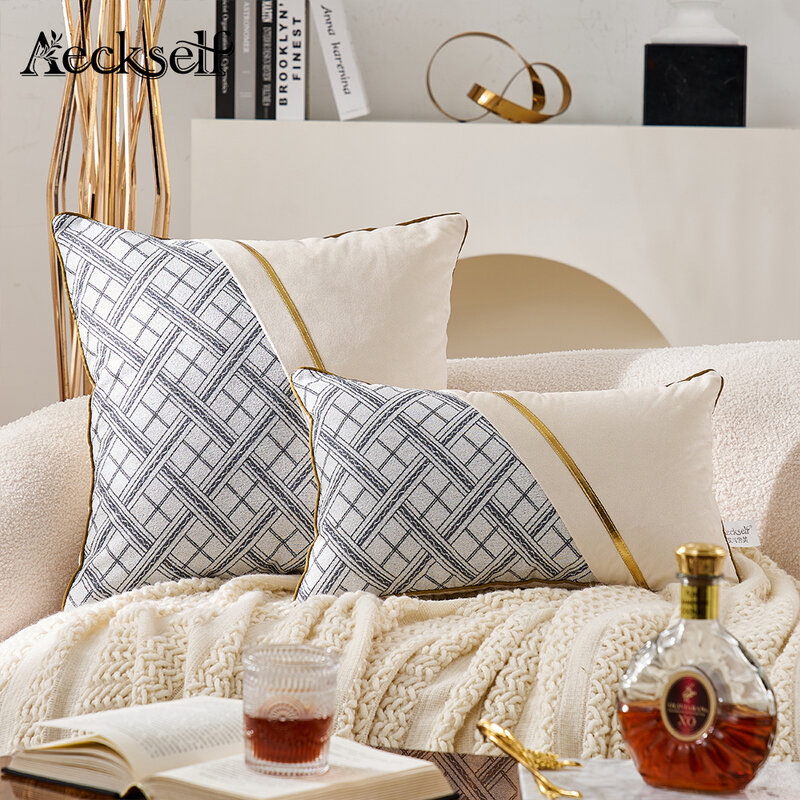 Современный Кожаный чехол Aeckself в стиле пэчворк для украшения дома, декоративная подушка, геометрический чехол для дивана, гостиной, спальни