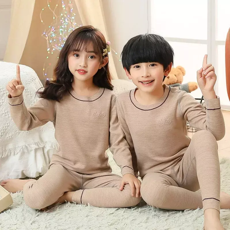 Pijama de algodão de manga comprida para menino e menina de 2 a 14 anos, roupas de noite para o outono