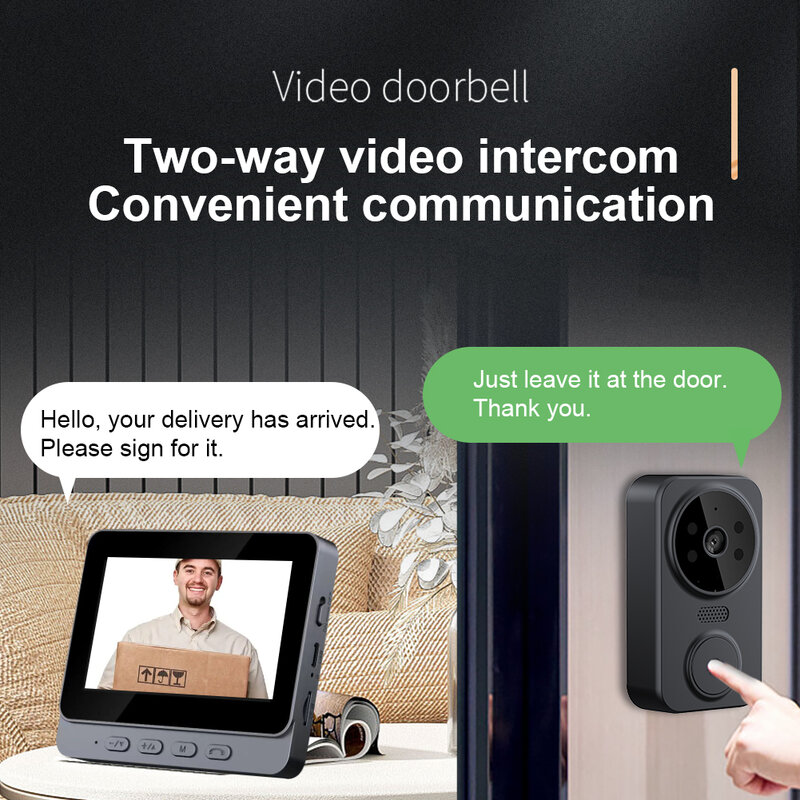 Bel pintu Visual, IR penglihatan malam nirkabel bel pintu HD 4.3 inci layar IPS kamera bel pintu 2.4G untuk vila rumah kantor apartemen
