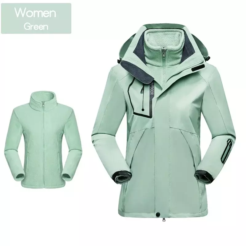 Jaket Ski 3 dalam 1 jaket bertudung pria wanita, jaket Ski hangat musim dingin tahan angin tahan air tahan aus mantel memanjat luar ruangan