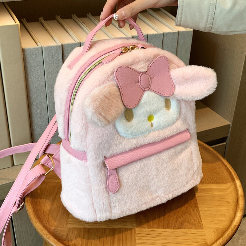Cute Furry Commuter Bag para mulheres e meninas, mochila de pelúcia, pequeno, inverno, nova moda, 2024