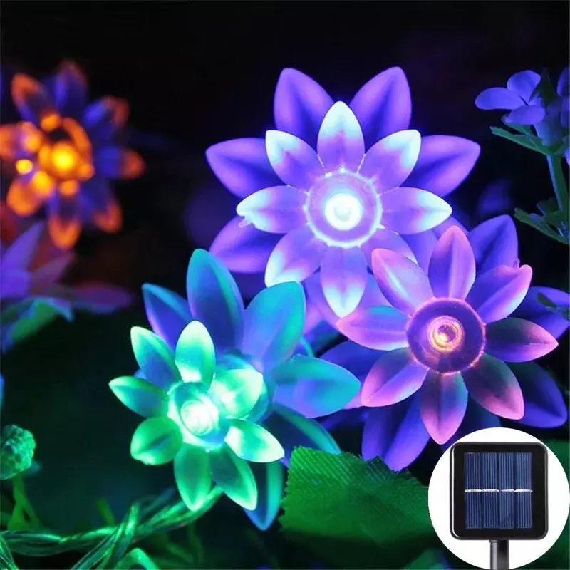 12m 100LED Solar Lotus String Lights Decoration Christmas New Year's Outdoor Decorative Lamps Flash Flower Garlands  Fairy Light
