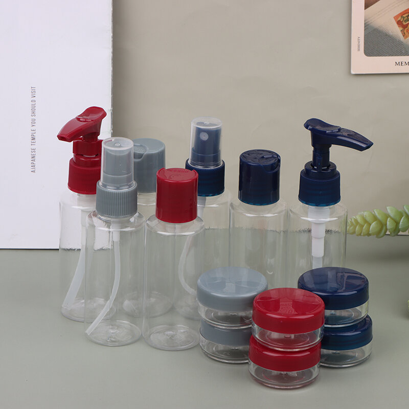 8 buah Set botol perjalanan isi ulang dispenser semprotan semprotan Shower Gel Essence sampo kosmetik wadah kosong penyimpanan Makeup