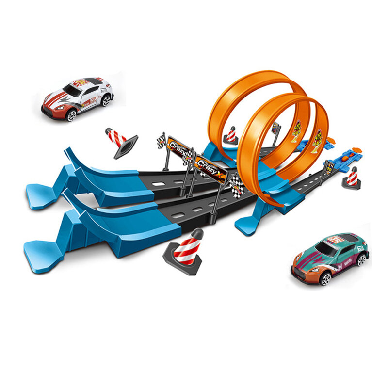 Pista de corrida Stunt Speed Double Car Wheels Model Toys para crianças, DIY Montado Rail Kits para meninos e meninas, presente de Natal para crianças