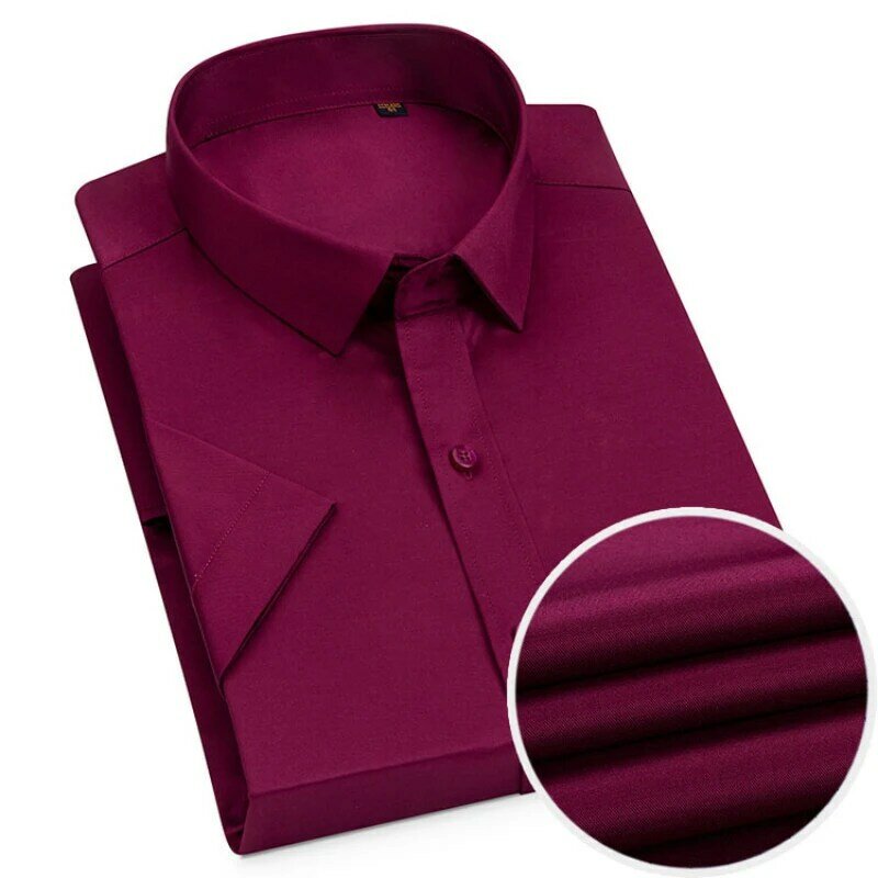 Camisa slim fit masculina, camisa casual de alta qualidade Camisa casual de manga curta Business Casual, Camisa Wicking respirável, 65% Algodão, 22 cores