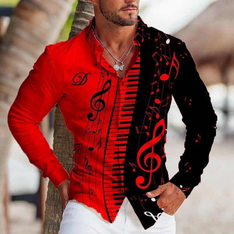 Музыкальная рубашка, костюм с длинным рукавом, верх на пуговицах, Женская Повседневная Уличная Роскошная мягкая удобная рубашка с рисунком HD, модель 2023