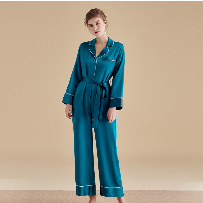 Women's 22 Momme Silk Onesie All in One Pyjamas Casual Lightweight Long Sleeve Jumpsuit Nightwear Loungewear