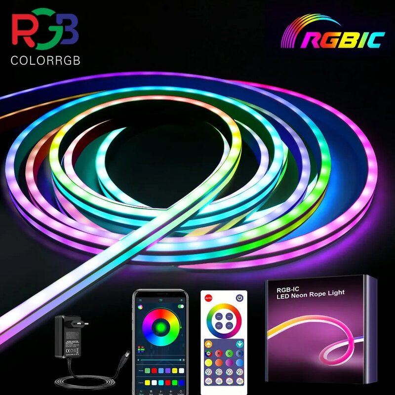 Neon Rope Lights, RGBIC LED Neon Rope Light with Music Sync Smart App, 16 Million DIY Colors, Works with Alexa, Google Assistant