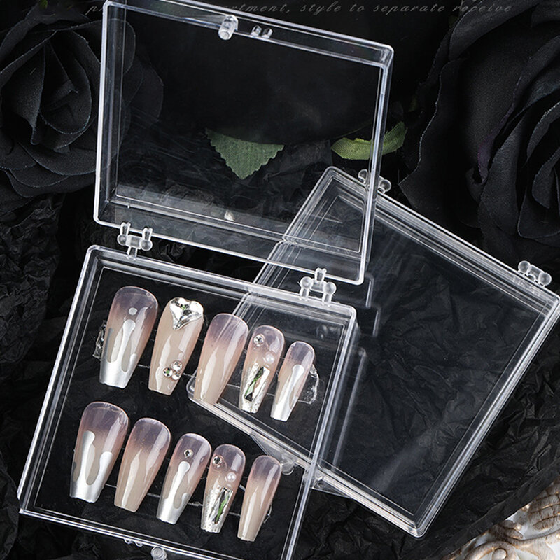 1 sztuka paznokci francuskie pudełko sztuczne tipsy z kryształami koraliki biżuteryjne do prezentowania, przechowywania biżuterii, zegarków Organizer pojemnik narzędzia do Manicure
