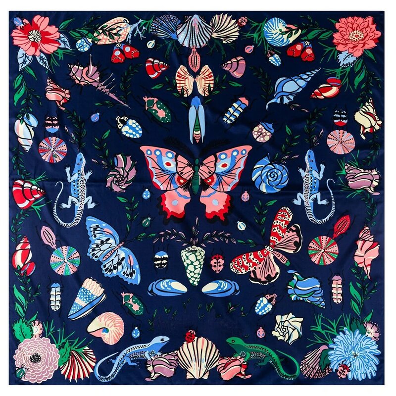 女性用バタフライプリントのパッド,シルクスカーフ,正方形のスカーフ,ラップ,大きなバンダナ,ハンカチ,フェミニンなアクセサリー,130cm