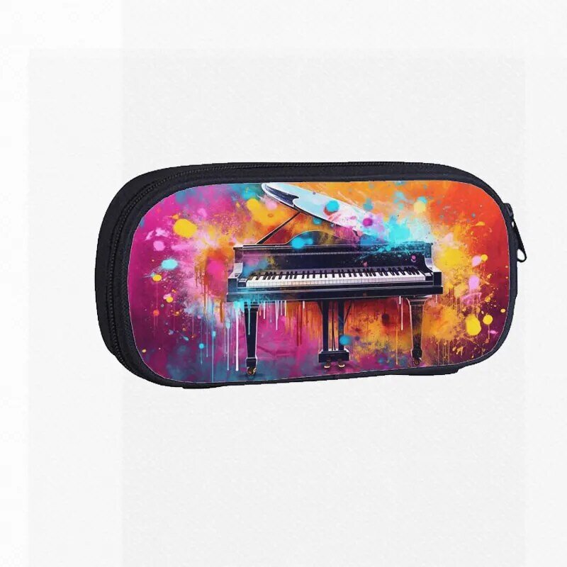 oil painting Piano Pattern Cosmetic Cases Cartoon Instrument Pencil Bag Teenager Boys Girls Stationary Bag Brushes Holder