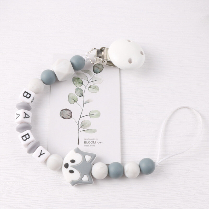 Baby personalisieren Schnuller Silikon Perlen Clip Schnuller Kette mit Namen Kauen Kleinkind Zubehör Nippel Dummy Halter Beiß spielzeug