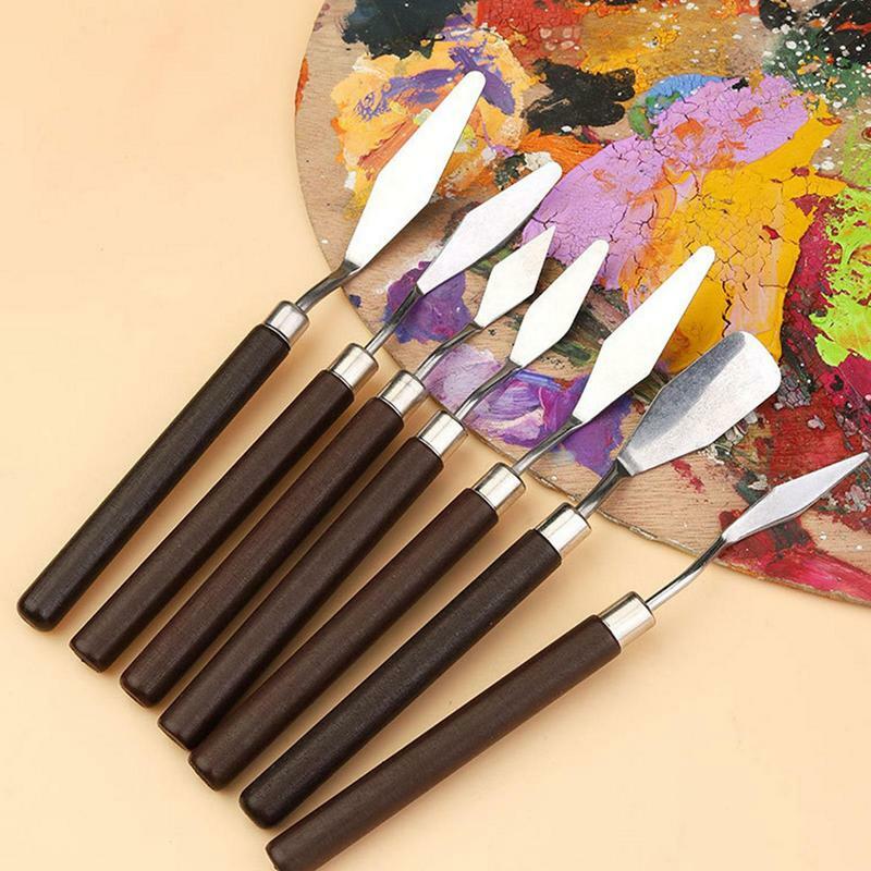 سكين رسم الزيت المقاوم للصدأ لوحة سكين اللوحة مجموعة 7 قطع متعددة الأغراض النفط الطلاء ملعقة النفط اللوحة اللوازم