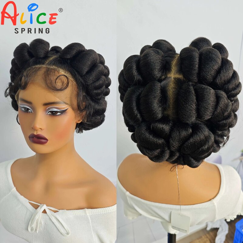 Natural Color 6Inch Transparent Full Lace Braided Wigs Short Cute Handmade Bantu Synthetic Braided Lace Wigs Knotless Braids Wig