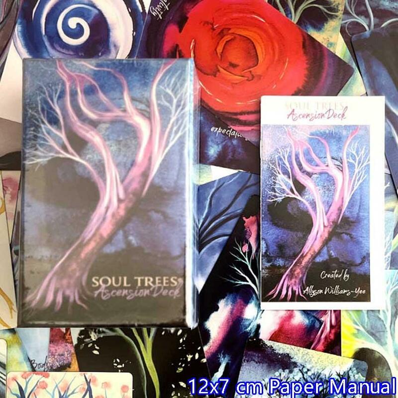 Tarot com Livro Guia Manual de Papel, Soul Trees Ascension Deck, Caixa com Tampa Flip-up, 12x7cm