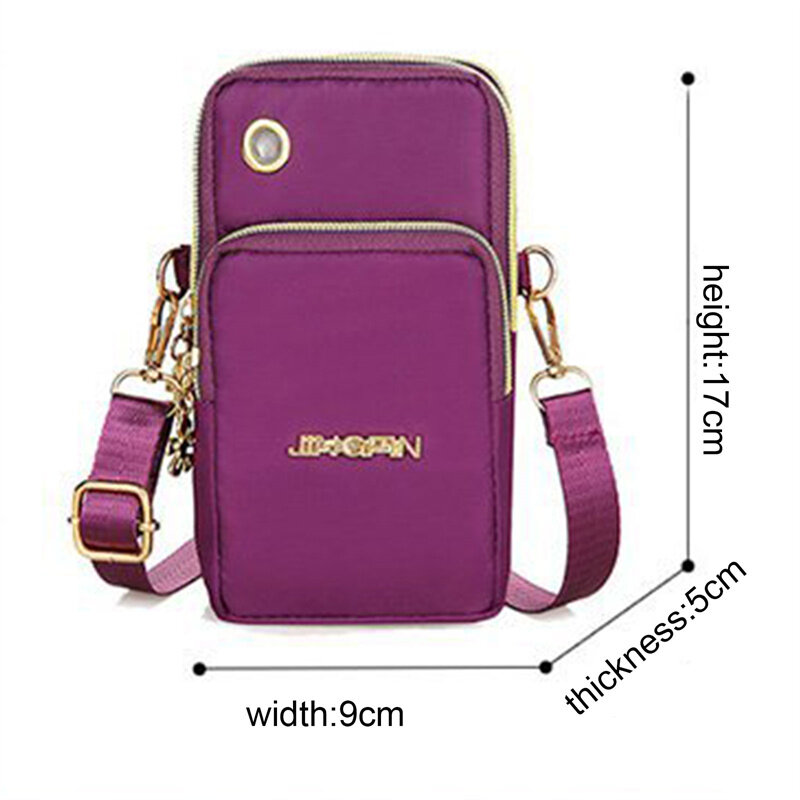 Bolsa de nylon impermeável CrossBody para mulheres, bolsa feminina, Lady Wallet, sacos de ombro pequenos, sacos de telefone móvel, mini bolsa