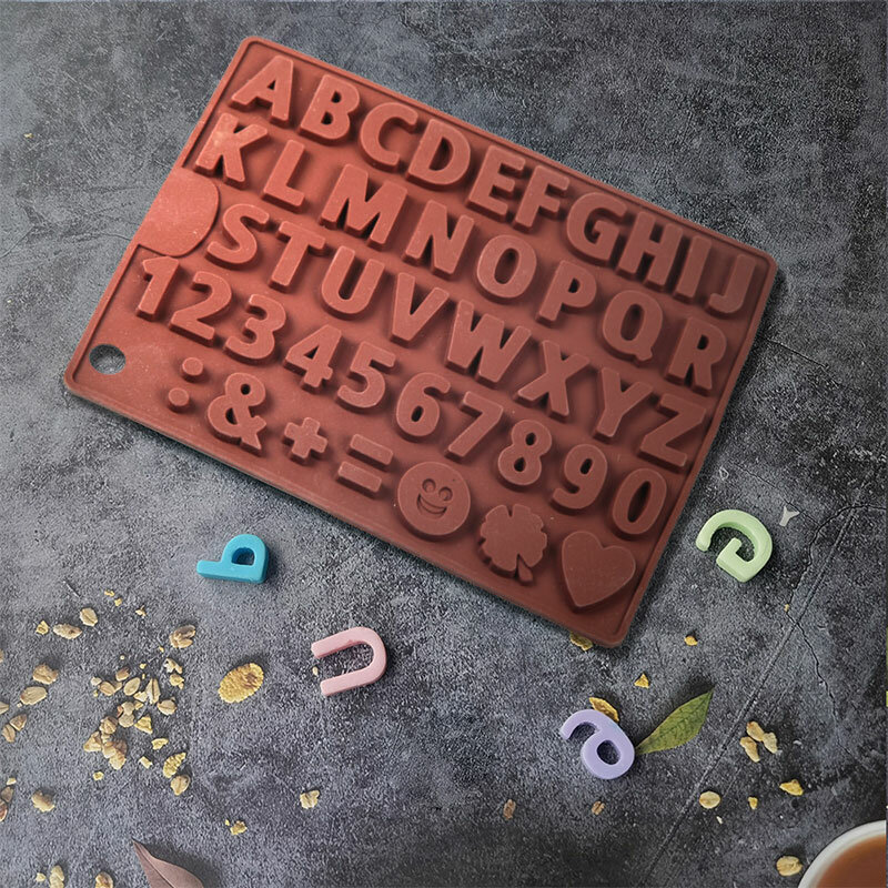English Letter Silicone Chocolate Mold Alphanumeric Candy Biscuit Jelly Ice Baking Mould Cake Decor Soap Candle Making Set Gifts
