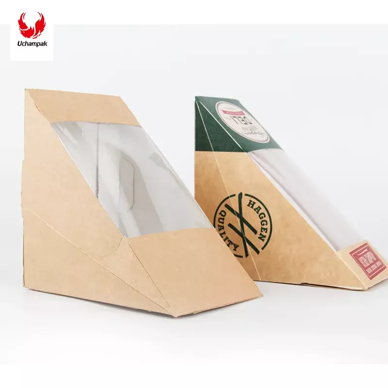 Caja de sándwich de productos personalizados, caja de cuña de sándwich pequeña con ventana, contenedor de sándwich Triangular