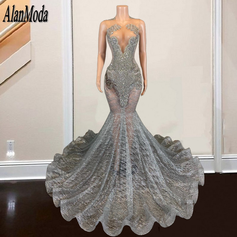 Роскошные серебряные платья для выпускного вечера, модель 2024 года, искусственные платья, платье для выпускного вечера с блестками, платья для девушек, платья для торжества