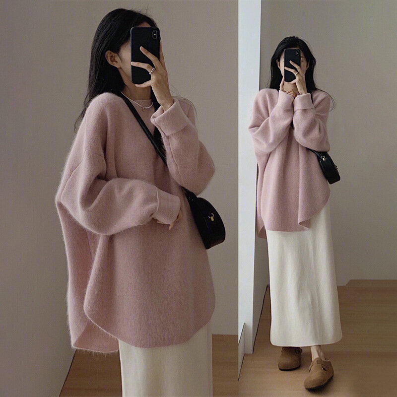 Korean Fashion Sweater Women Elegant Casual Loose Knitted Fluffy Pullover Female Autumn Winter Long Sleeve Oversized Knitwears