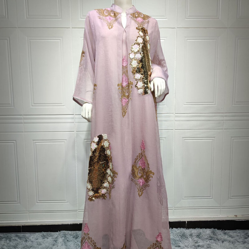 2023 мусульманское платье Abayat, женское платье из искусственного шелка с бусинами, вечернее платье с юбкой для Ближнего Востока, Европы и Америки.