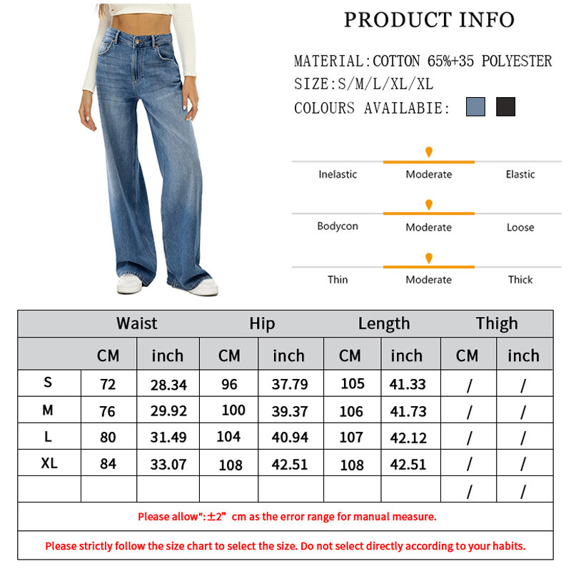 Calça feminina de cintura alta com pernas largas, calça jeans solta de perna reta, casual com comprimento do chão, novo estilo, primavera e outono, 2022
