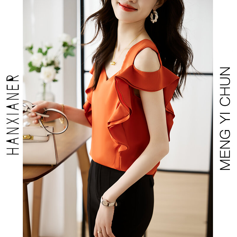 Chemise en fibre de mousseline de soie pour femmes, mode coréenne, haut d'été pour dames, nouveau, solide, astronomique, vêtements pour femmes