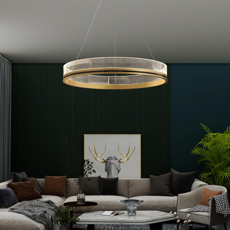 Lámpara moderna de lujo para sala de estar, candelabro redondo simple de alta gama con personalidad creativa para comedor, sala de estar
