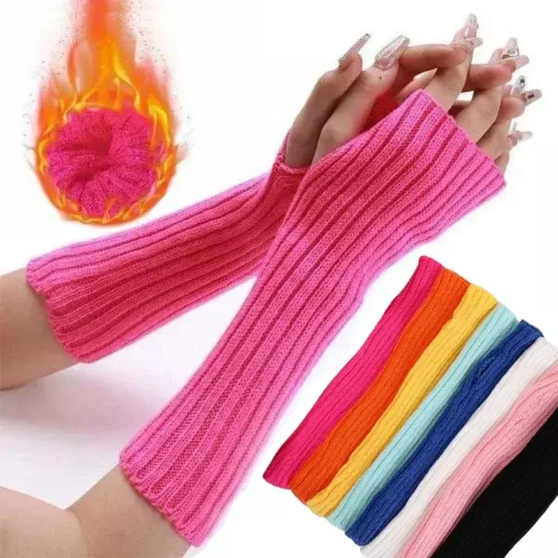 Long Fingerless Gloves Women Mitten Winter Arm Warmer Knitted Arm Sleeve Fashion Casual Soft Girls Clothes Punk Gothic Gloves