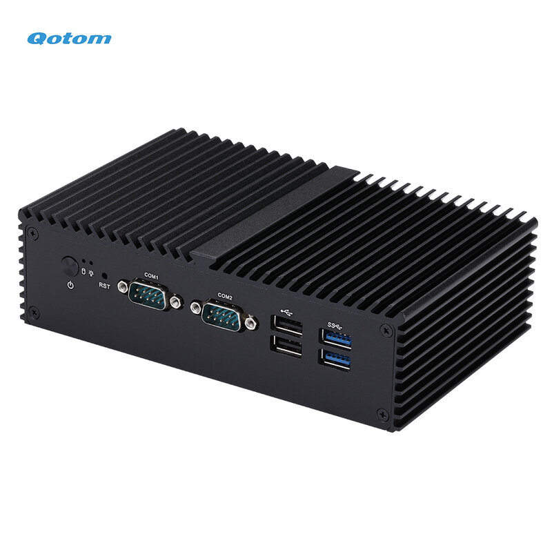 Qotom بدون مروحة كمبيوتر صناعي صغير J6412 رباعية النواة 2.0 GHz 5x COM VGA GPIO PS/2 منافذ