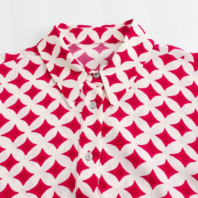 Traje de 2 piezas para mujer, camisa con estampado de temperamento, blusa Retro de manga larga + minifalda con cremallera, novedad de 2024