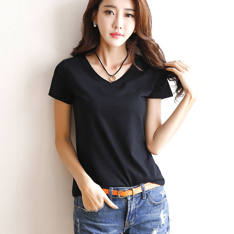 Hot Sale Shirts Summer Women's Short Sleeve Round Neck Casual Blouse Shirts Solid Color Tops  Black / White