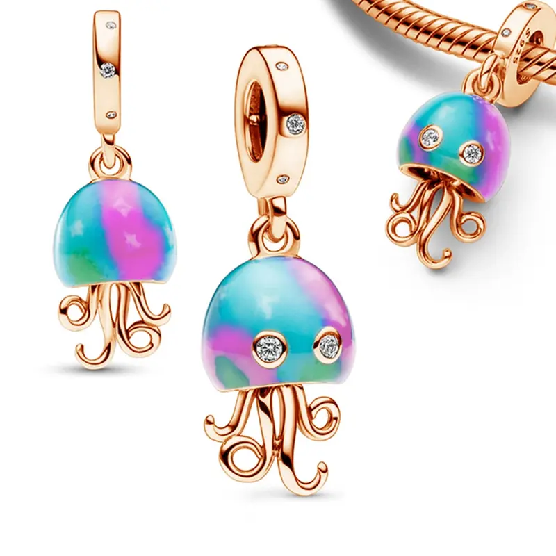 925 Sterling Silver Charms Blue Ocean Beads Jellyfish Dangle Fit Original Pandora Bracelet Women Jewelry DIY Making