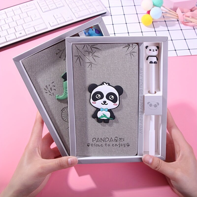 Set buku catatan lucu, buku catatan Panda dengan pena, Notebook jurnal, buku sketsa, hadiah untuk teman, anak laki-laki/perempuan...