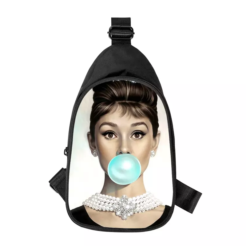 Audrey Hepburn 3D Print Cross Peito Bolsa para Homens e Mulheres, Bolsa de Ombro, Marido, Escola, Bolsa de Cintura, Diagonalmente, Masculino, Novo