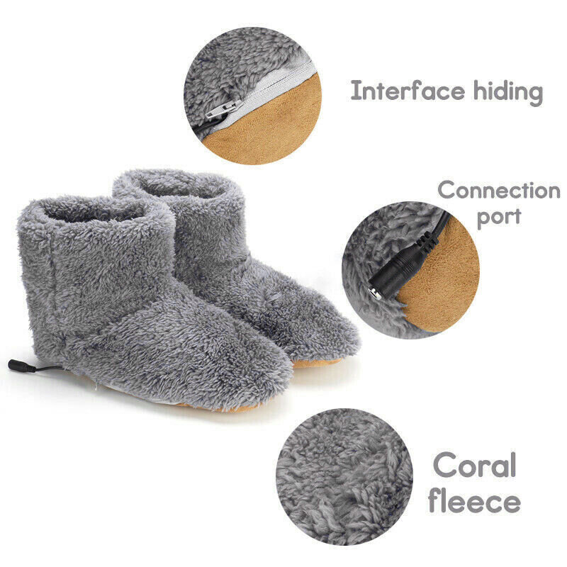 Winter USB Electric Heating Shoes for Women Men Comfortable Plush Foot Warmer Washable Heated Shoes Indoor Outdoor