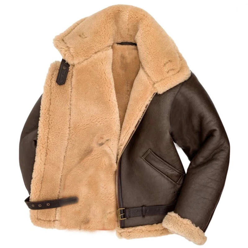 Manteau épais en polaire et fourrure pour homme, vêtement d'extérieur en cuir, coupe-vent, à la mode, col rabattu, collection hiver 2022