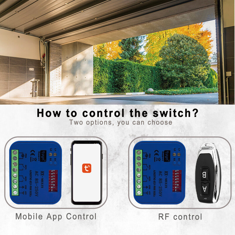 Universal RX Multi WIFI Garage Door Remote Control Receiver 2CH Controller Smart Switch 433 868 MHz Tuya Frequency 300-900MHz