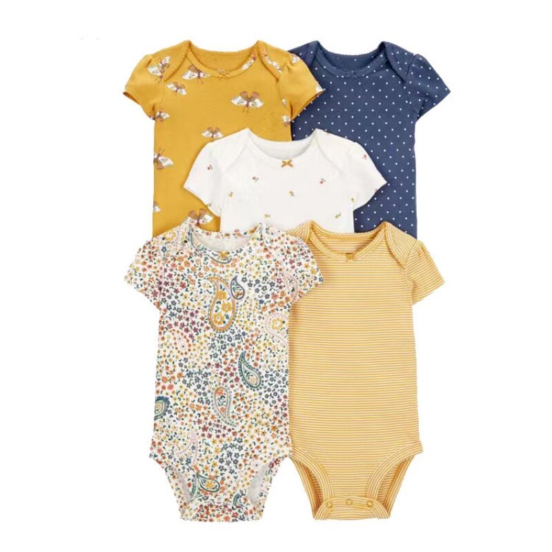 5Pcs Summer Newborn Baby Girls Boys Clothing Toddler Bodysuits Short Sleeve Kids Clothes Cotton Cartoon Ropa Bebe Jumpsuit 6-24M