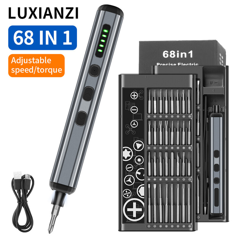 Luxianzi-コードレス電動ドライバーセット,68 in 1,iPhone,メガネ,時計,PC,修理,磁気ネジビット用の電源ツール