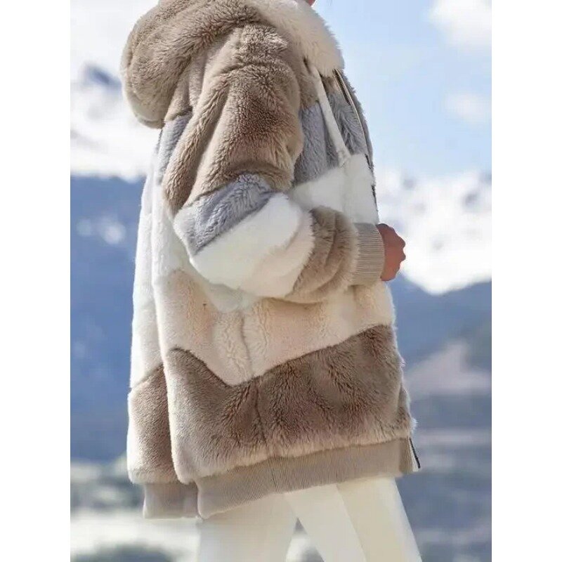 Abrigo informal con capucha y cremallera para mujer, chaqueta de Cachemira con costuras a cuadros, ropa de invierno, novedad