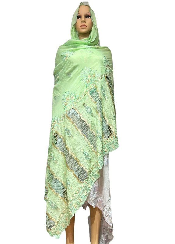 2024 l;uxury best Muslim 100% Cotton Dubai Pitch Color Scarf Hijab Headtie Turban Scarf Circle Embroidery Big Size Cotton Shawls
