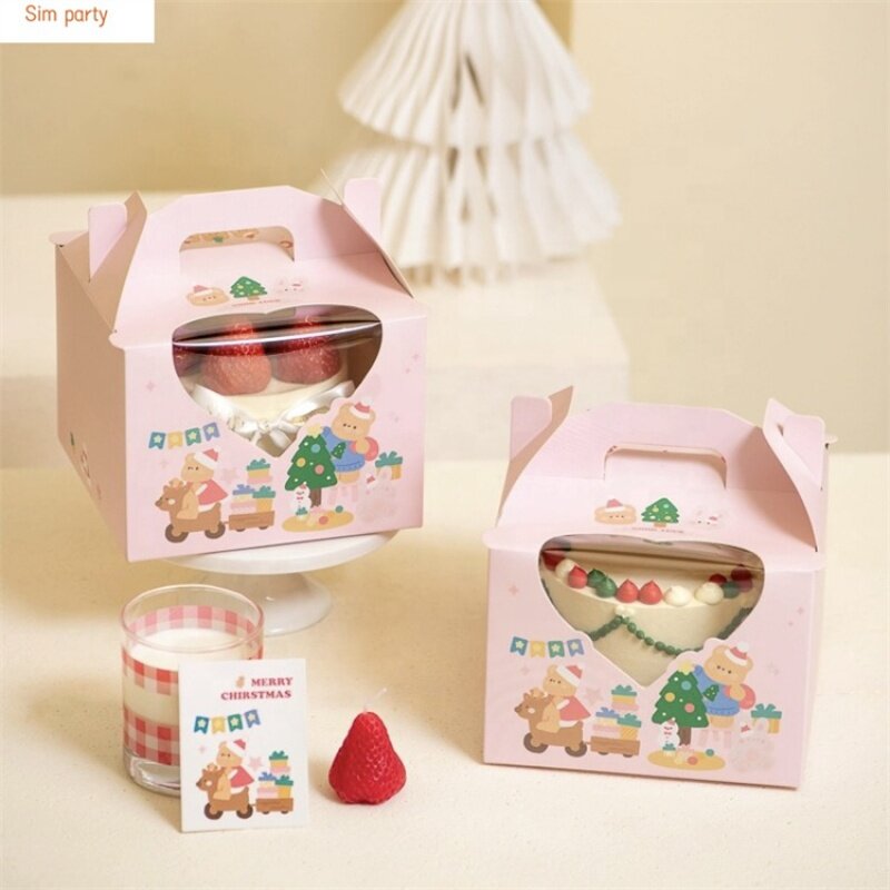 Caja de pastel de Mousse cuadrada personalizada, caja de pastel de 4 y 5 pulgadas con ventana, embalaje de pastel de lujo
