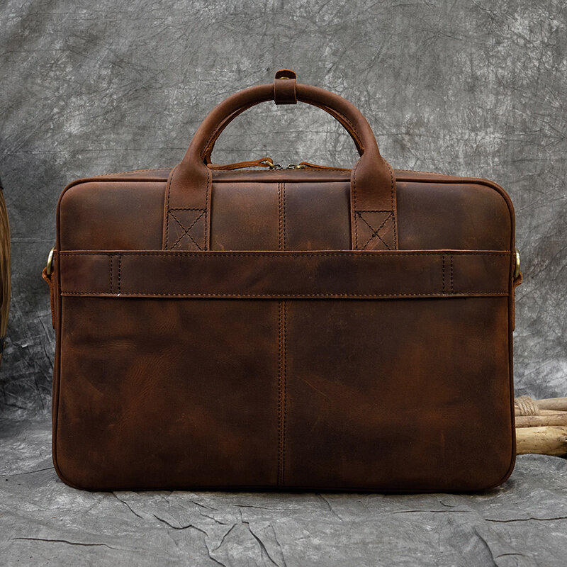 Men Briefcase Genuine Leather Laptop Bag 15.6 inch PC Doctor Lawyer Computer Cowhide Male Cow