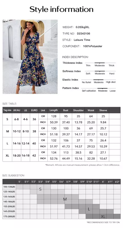 YEAE Elegant Temperament Printing Waisted V-Neck Women's Short-Sleeved Dress Spring and Summer Hot Sale Casual Fashion Dress New