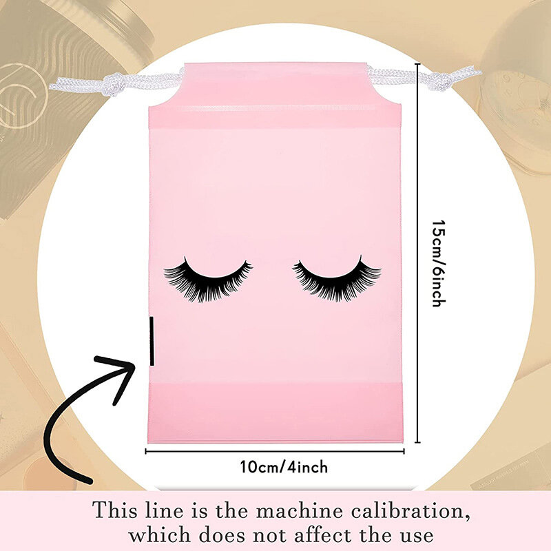 50PCs Pink Eyelash String Bag Makeup Pouch Cosmetic EVA Frosted Printing Packaging Container With Drawstring for Travel