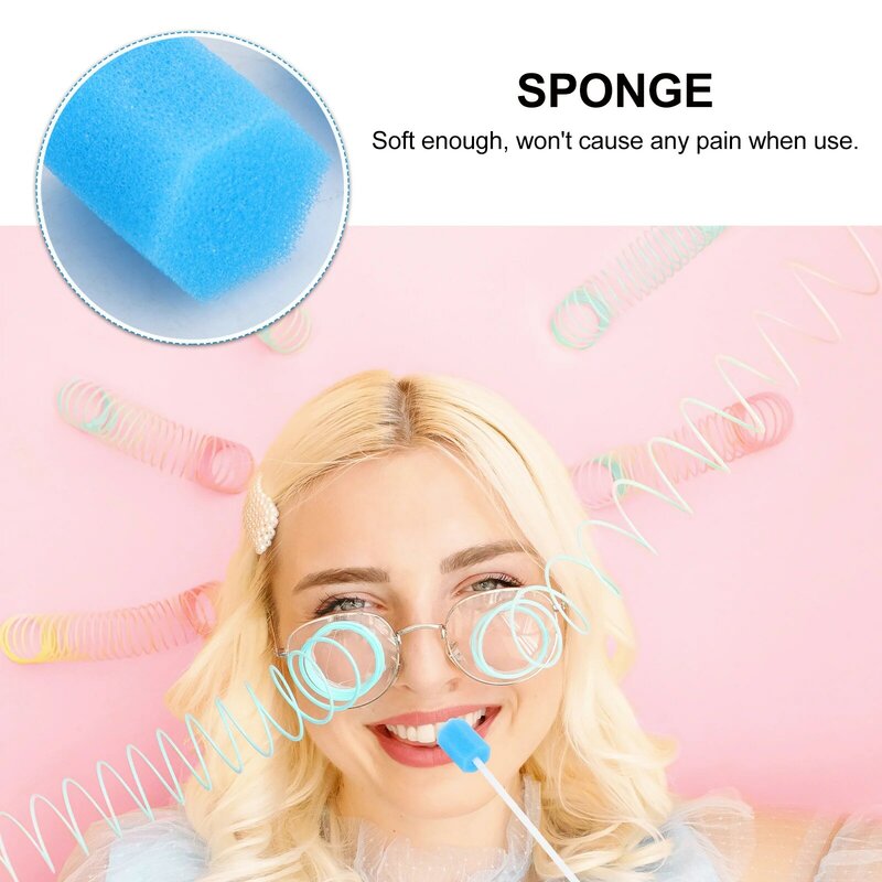 100 pcs Disposable Sponge Stick Mouth Care Sponge Tooth Cleaning Sponge Swab Oral Care (Blue)