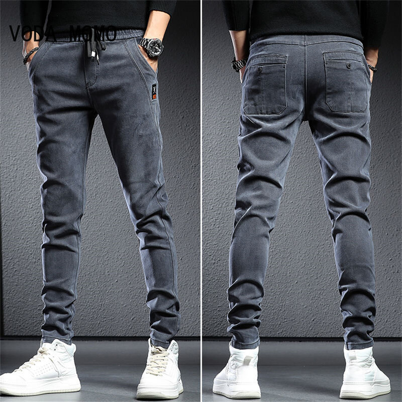 Wiosenne letnie czarne szare dżinsy Cargo męskie Streetwear Denim spodnie do biegania męskie Baggy Harem Jean spodnie cargo spodnie męskie dżinsy
