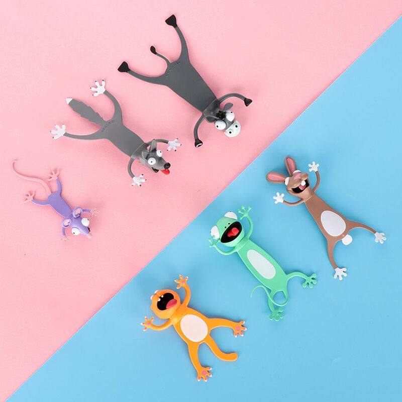 3D Stereo Cartoon Animal Bookmarks, Marcadores de PVC, Engraçado Book Clip, Paginação Mark, Material de escritório escolar, Presente papelaria criativa