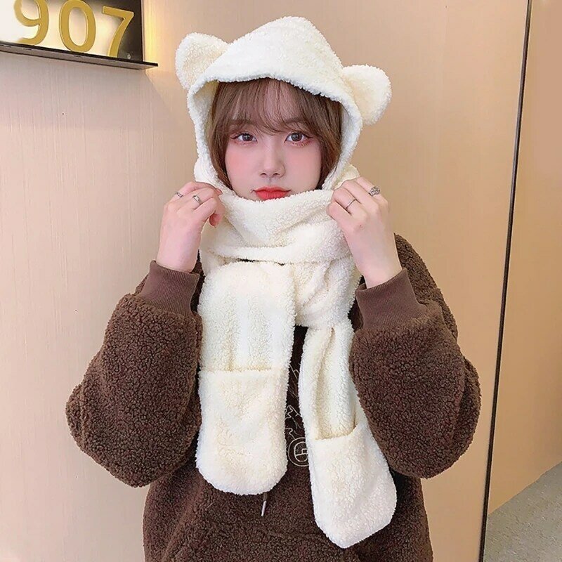 Y1UB 겨울 따뜻한 모자 스카프 장갑 여성용 방풍 모자 세트 따뜻한 3in1 슈트 유지